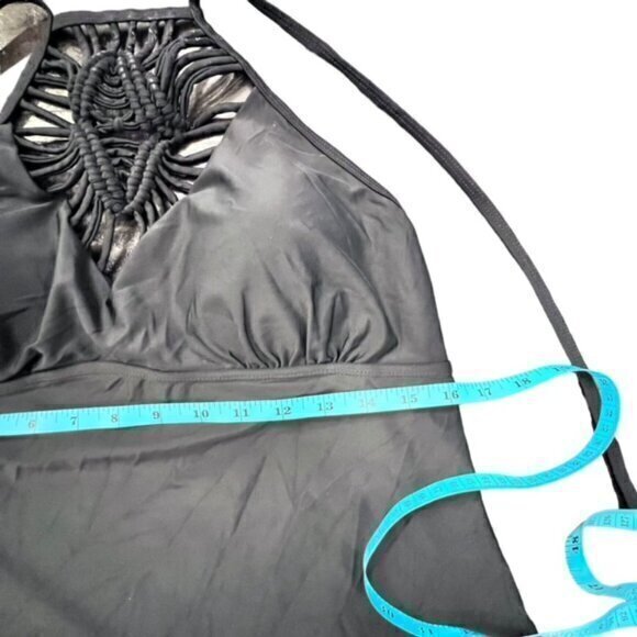 Black Tankini Braided‎ Front Size Medium Pool Beach Backless Halter Tie - Picture 5 of 8